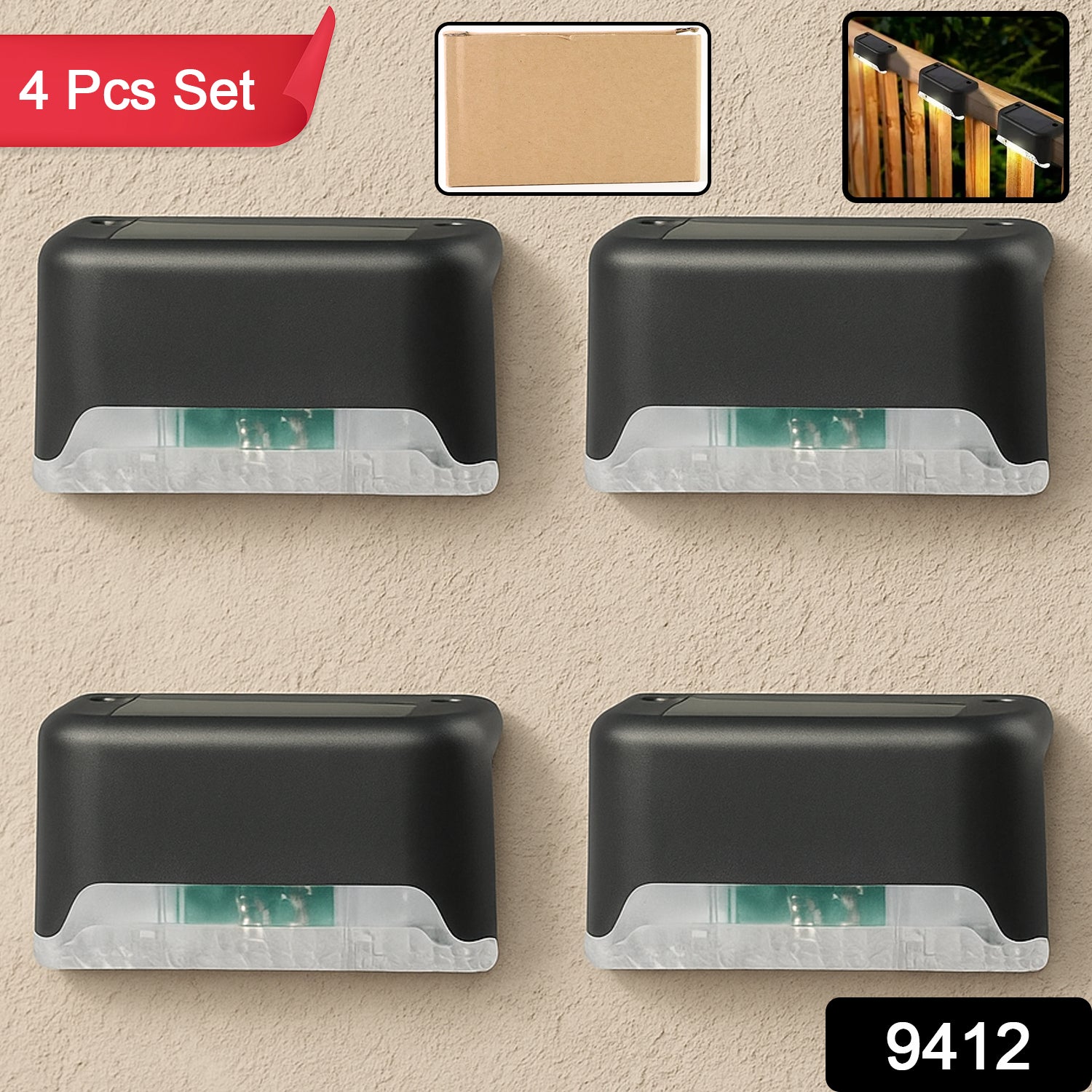 4-Piece Solar Waterproof Garden, Stair & Railing Lights