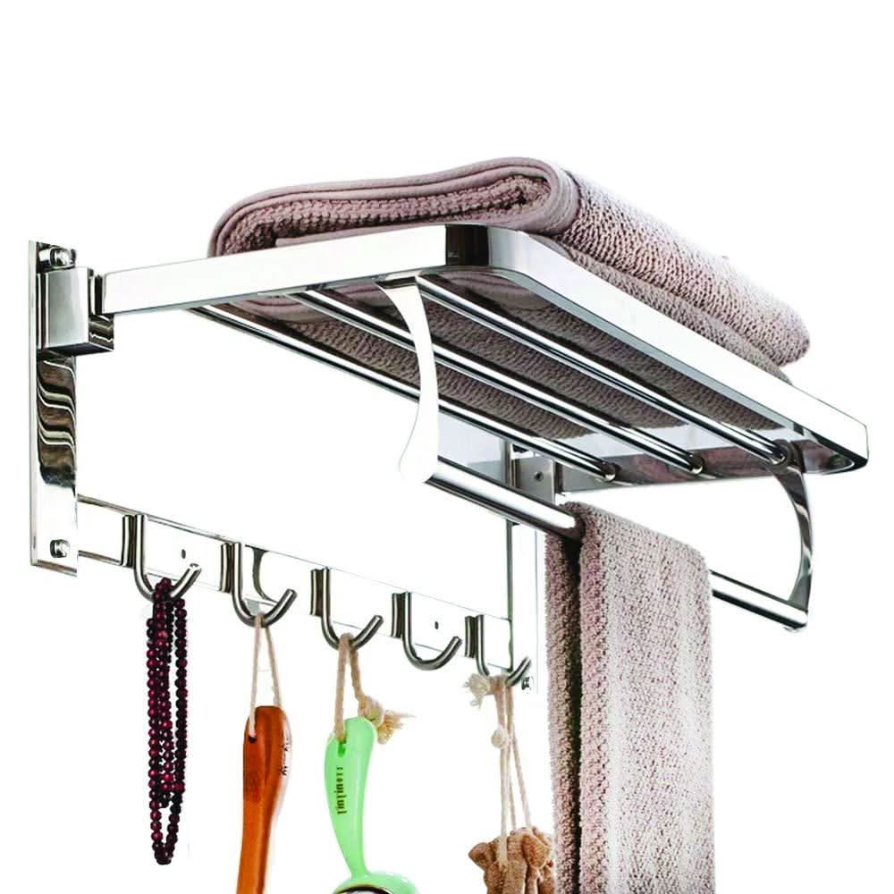 Stainless Steel Folding Towel Rack Cum Towel Bar (18 Inch)