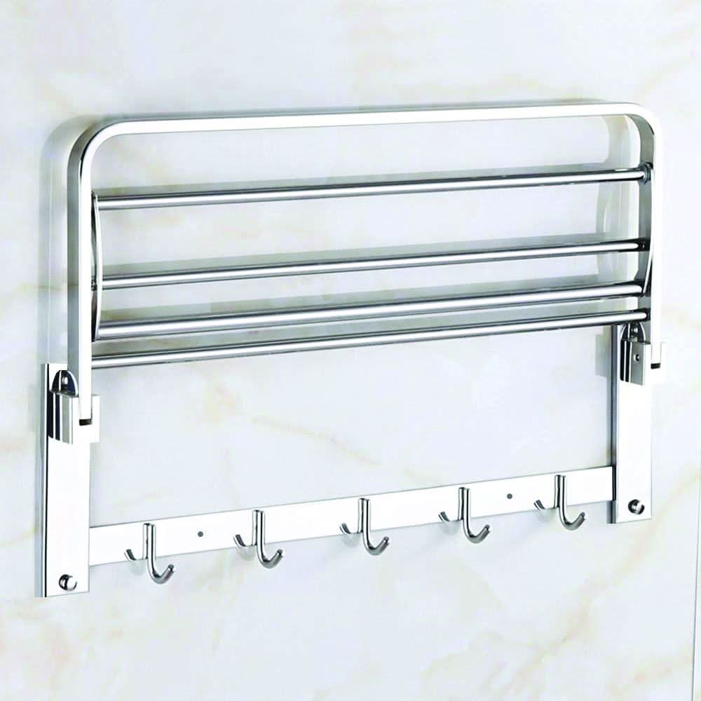 Stainless Steel Folding Towel Rack Cum Towel Bar (18 Inch)