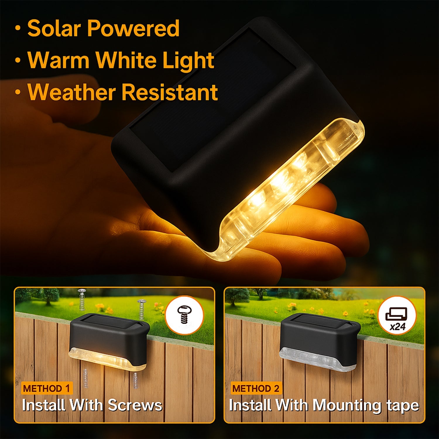 4-Piece Solar Waterproof Garden, Stair & Railing Lights