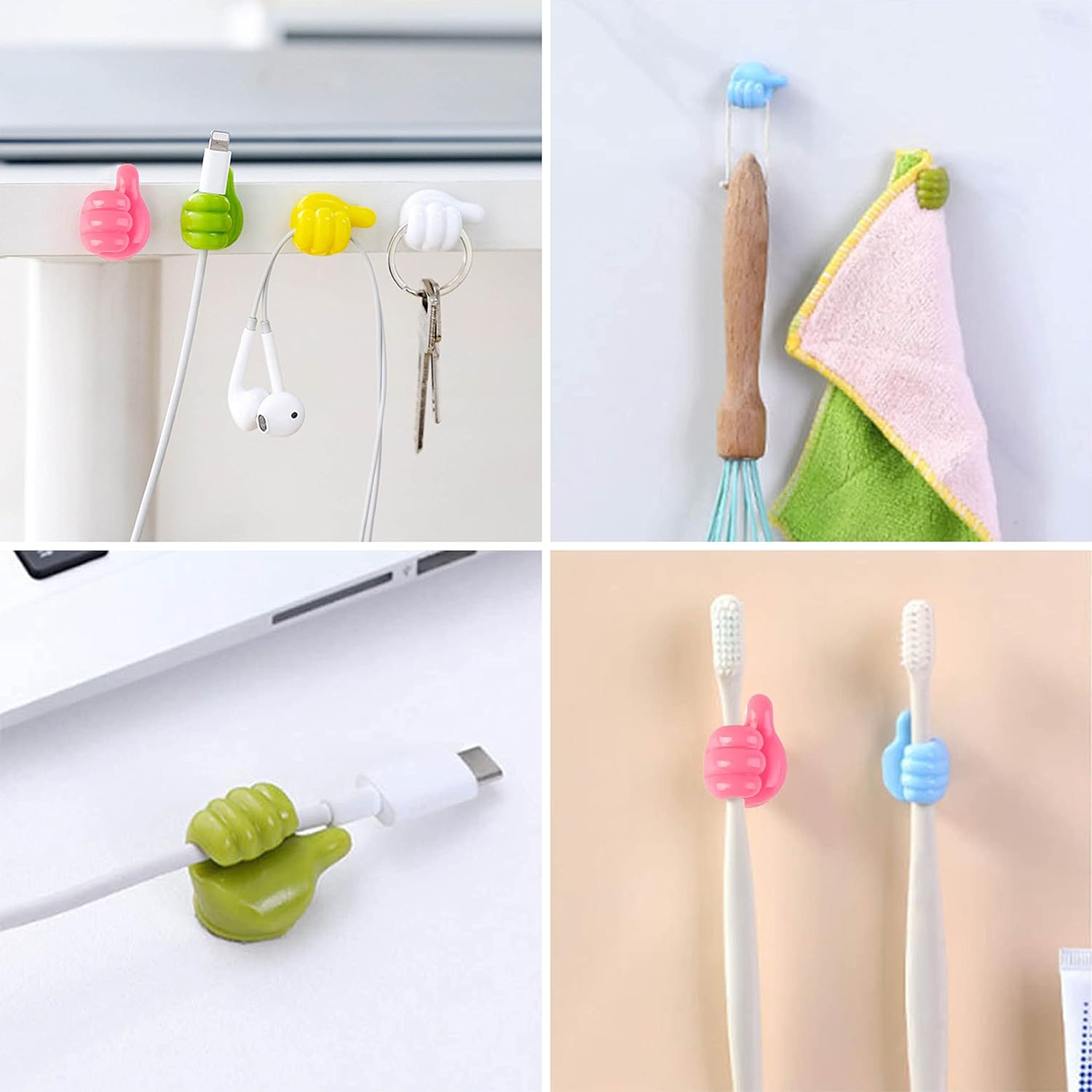 Thumb Cable Clips, Multi-Color Cord Organizer for Home, Office, Car (10 Pc Set)