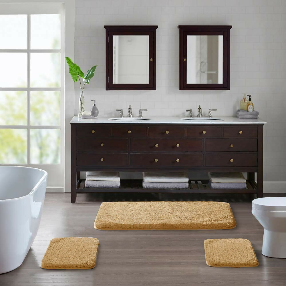 AaHo Water Absorbent Bath Mat Machine-Washable Fluffy Rug for Home (Gold)