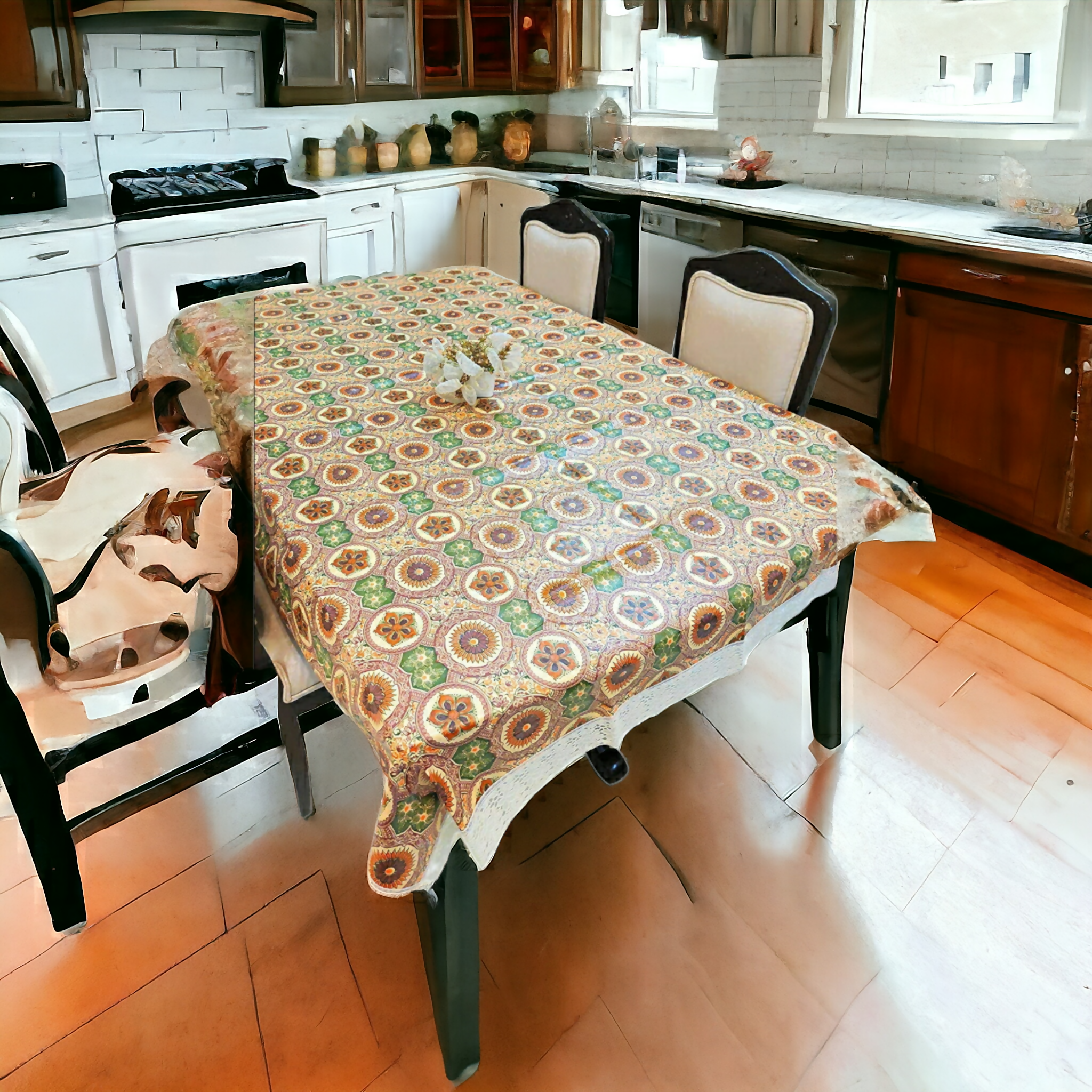 Mopak Decor Table Cover 3D Medium Size 2 to 4 Seater (40*60,Orange) & (60x90,Orange) Classic Table Cover Printed Table Cover with Lace Centre Table Cover Rectangular Table Cover Dining table cover