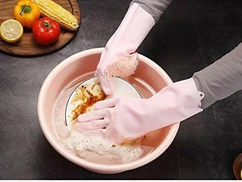 Multispace Silicone Hand Gloves For Dish Washing Bathroom Cleaning And Kitchen (Pack of 1 ASSORTED COLOR