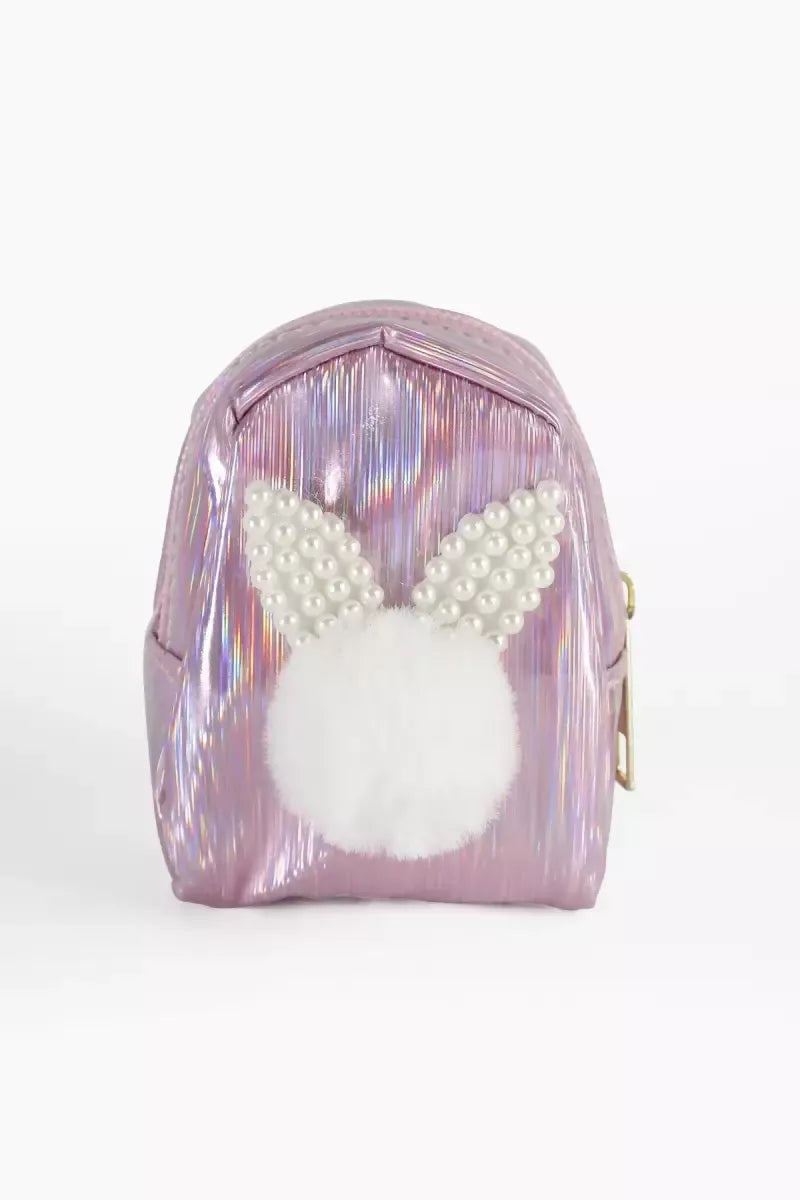 Mini Coin Purse Keychain with Fluffy Pompom (Light Pink)