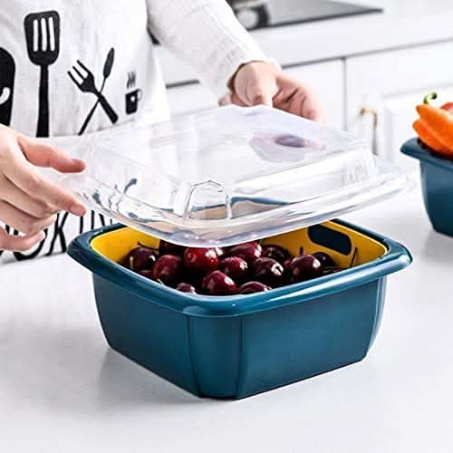 Double Layer Collapsible Food Drainer Basket with Strainers