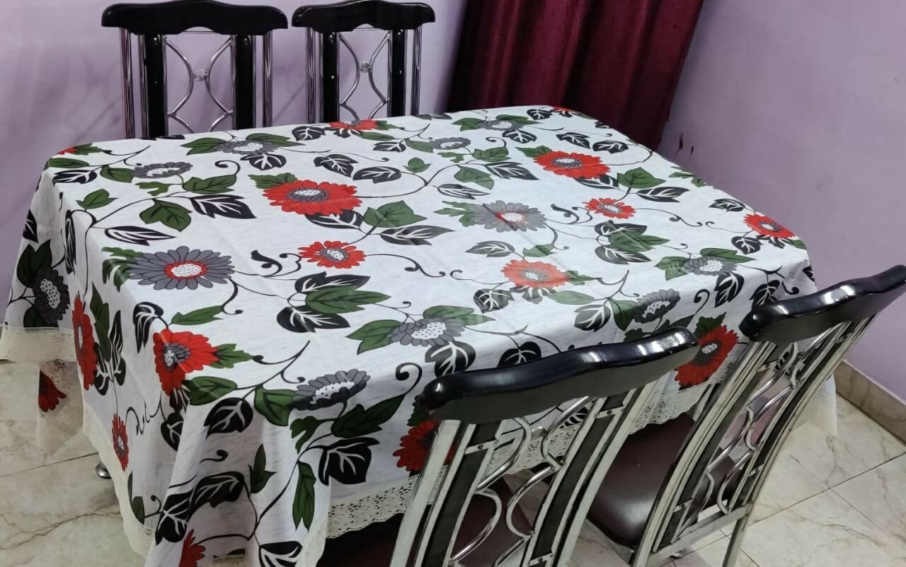 Mopak Decor 3D Printed Table Cover with Lace – Medium (40x60) for 4-Seater & Large (60x90) for 6-Seater – Rectangular Dining and Centre Table Cloth