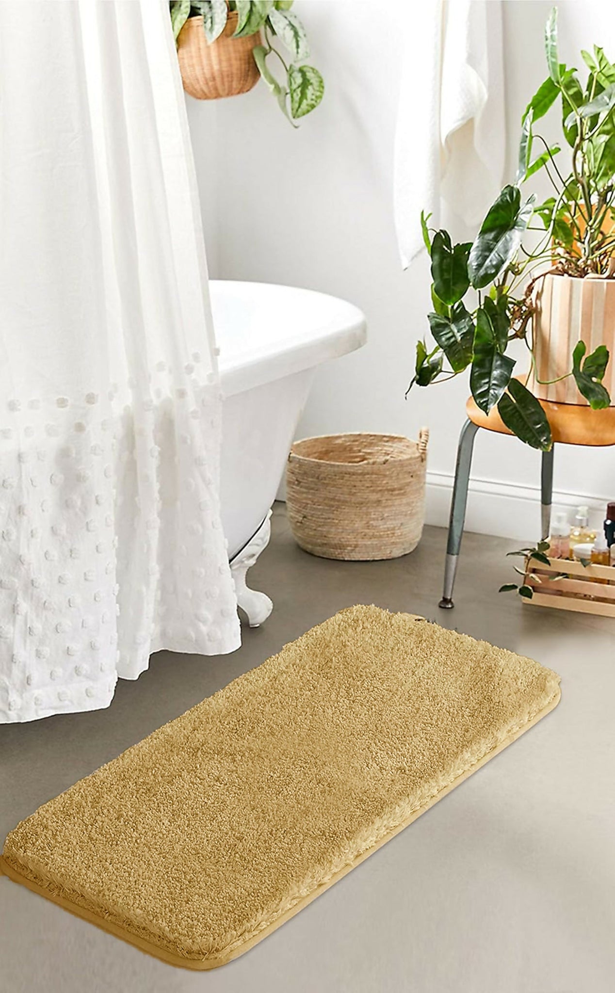 AaHo Water Absorbent Bath Mat Machine-Washable Fluffy Rug for Home (Gold)