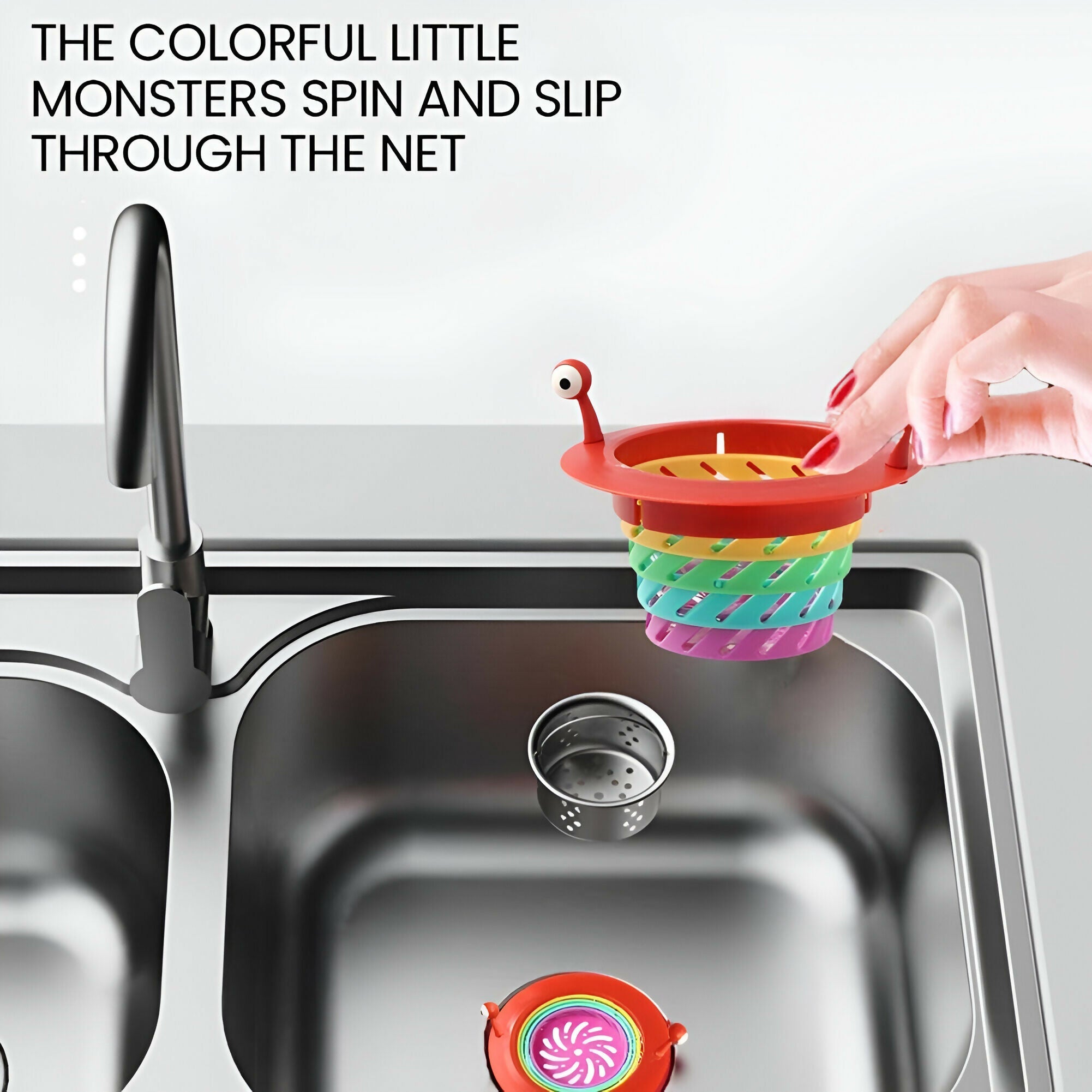 Foldable Rainbow Monster Sink Strainer – Fun & Adorable Kitchen Food Debris Catcher, Retractable Design for Easy Use