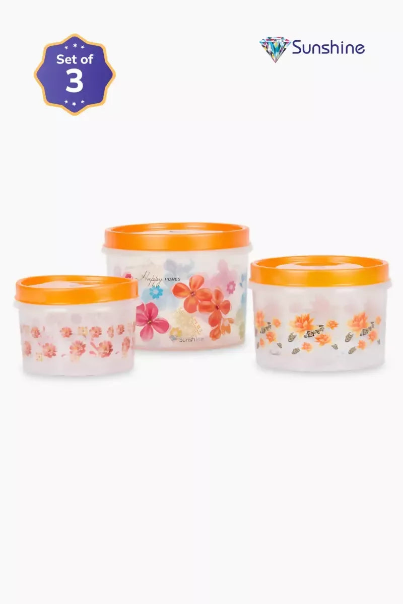 Plastic Storage Container - Printed (Sunshine)- 3 Pcs (1 LTR - 1.5 LTR - 3 LTR)