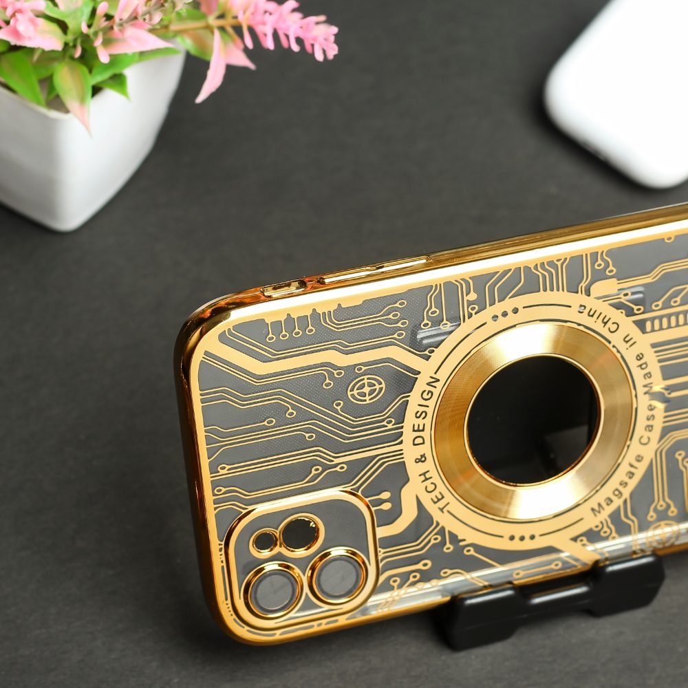 Golden Watch Machine Logo Cut Transparent Case for Apple Iphone 11