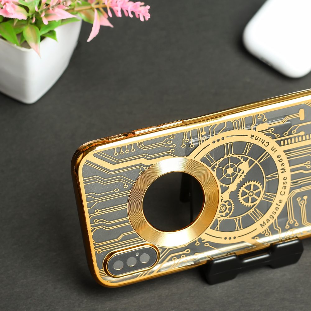 Golden Watch Machine Logo Cut Transparent Case for Apple Iphone X/Xs