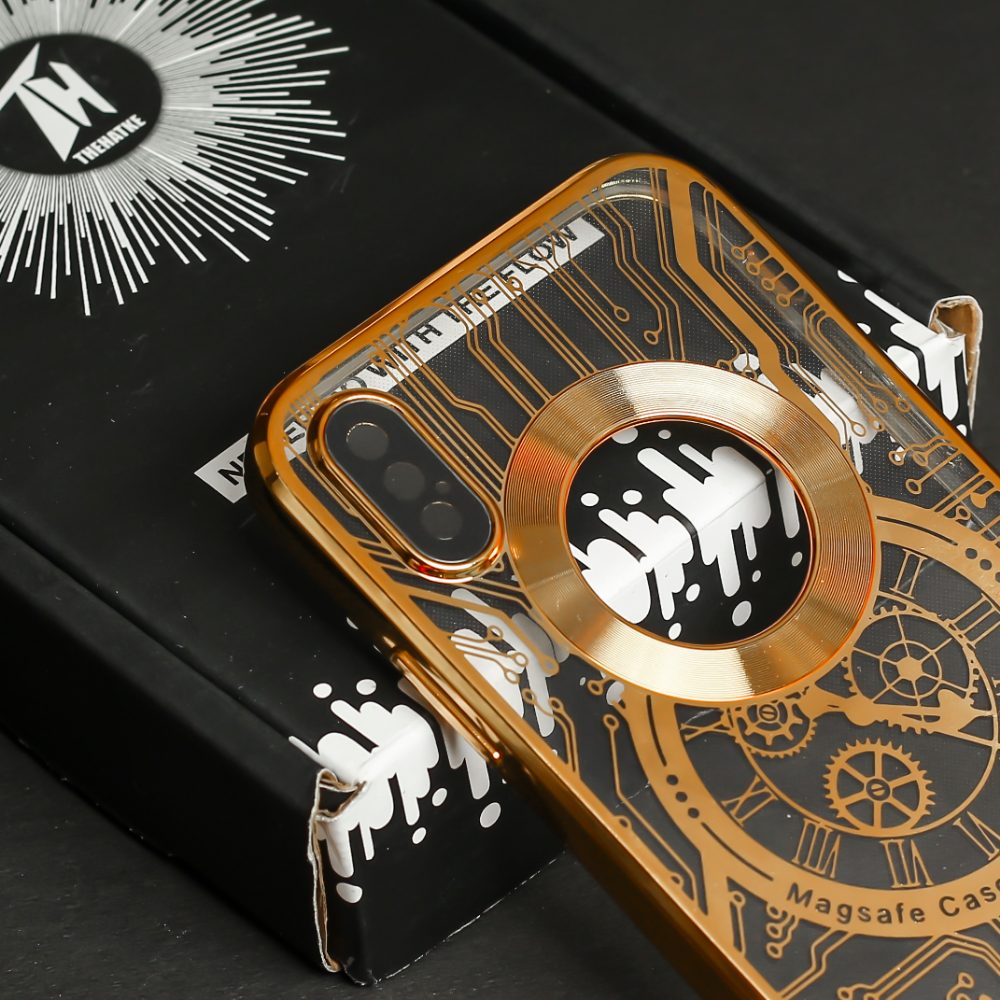 Golden Watch Machine Logo Cut Transparent Case for Apple Iphone X/Xs