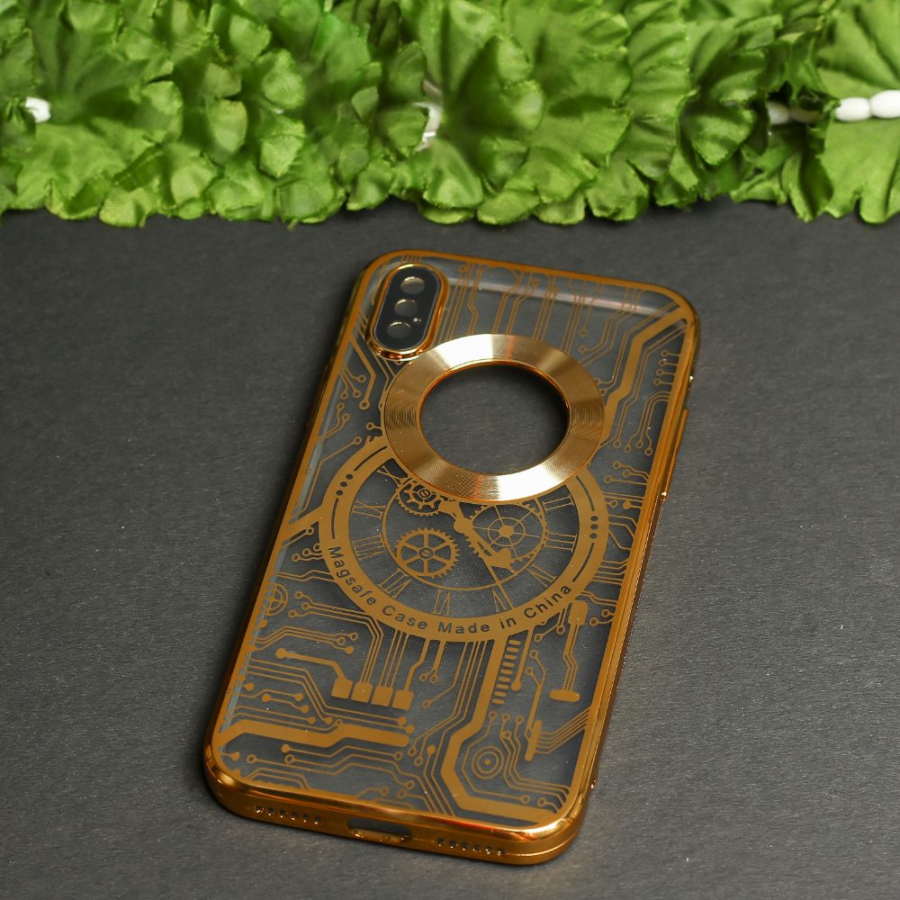 Golden Watch Machine Logo Cut Transparent Case for Apple Iphone X/Xs