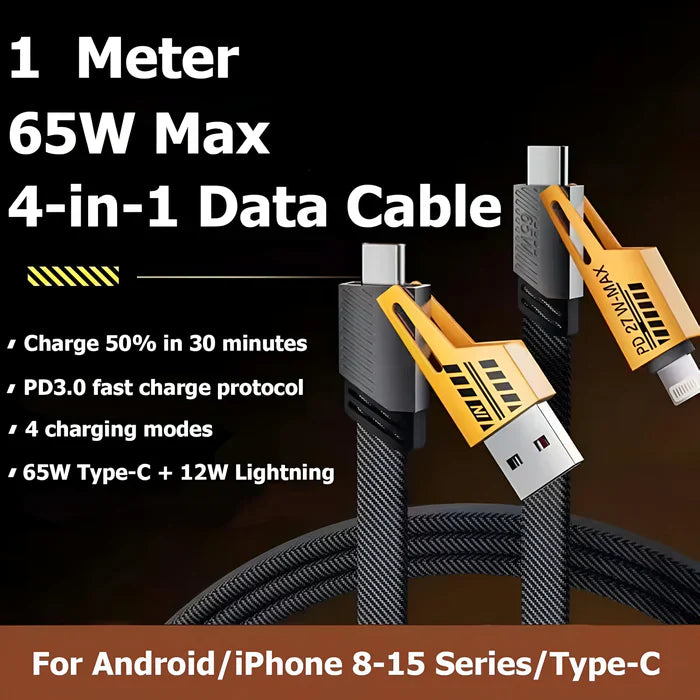 PowerMax 4-in-1 Fast Charging Data Cable For Apple & Android