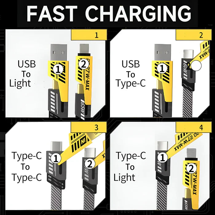 PowerMax 4-in-1 Fast Charging Data Cable For Apple & Android
