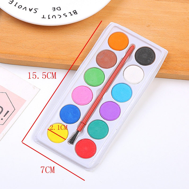 12-Color Watercolor Paint & Brush Set