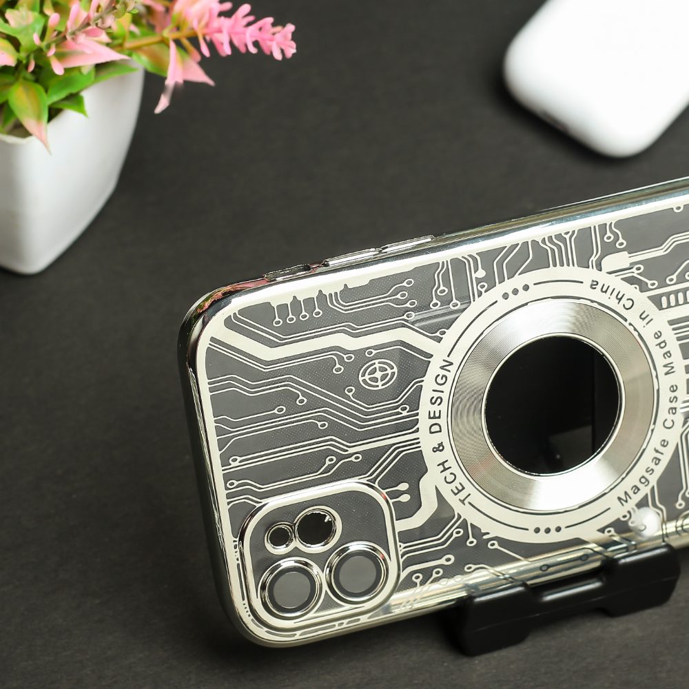 Silver Watch Machine Logo Cut Transparent Case for Apple Iphone 12