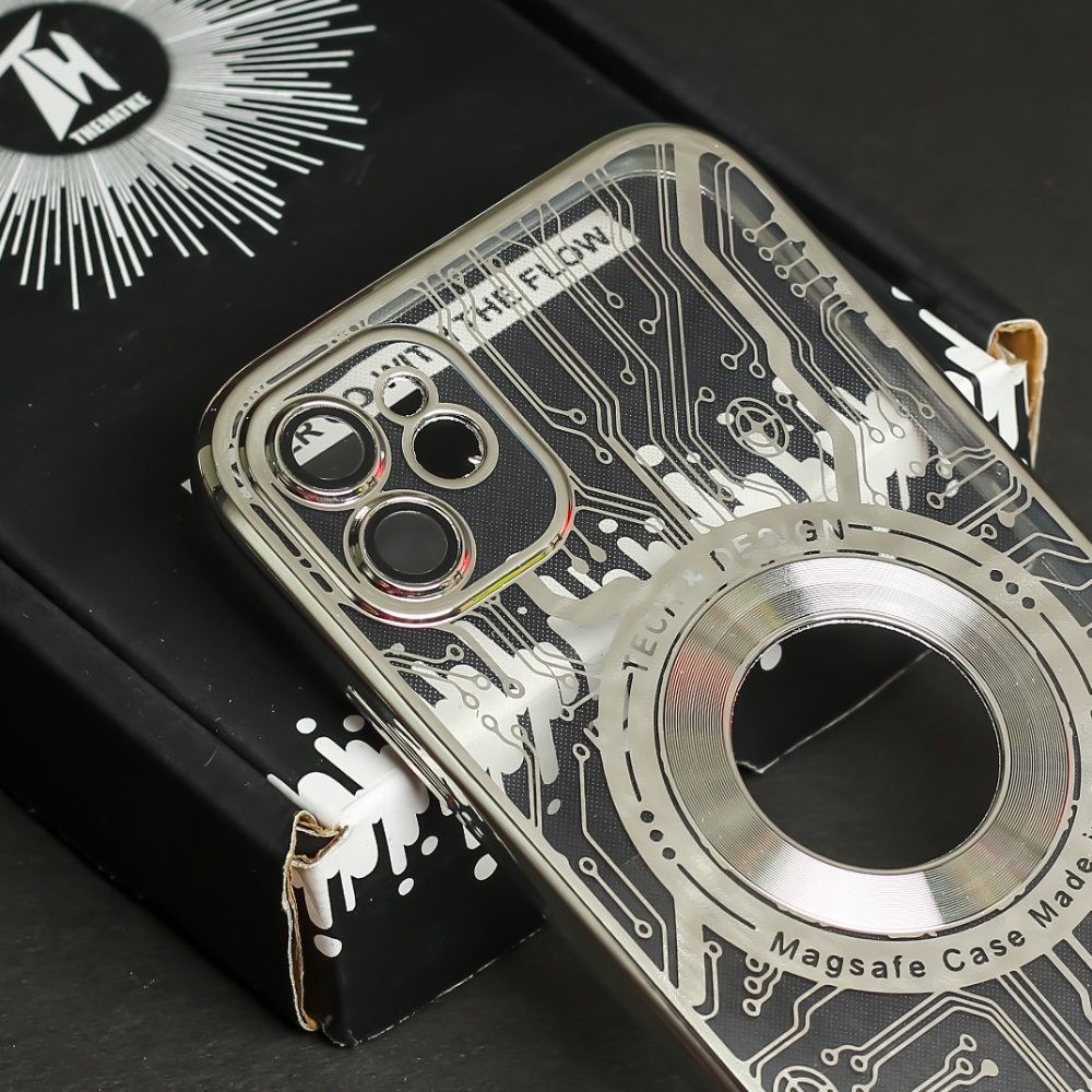 Silver Watch Machine Logo Cut Transparent Case for Apple Iphone 12