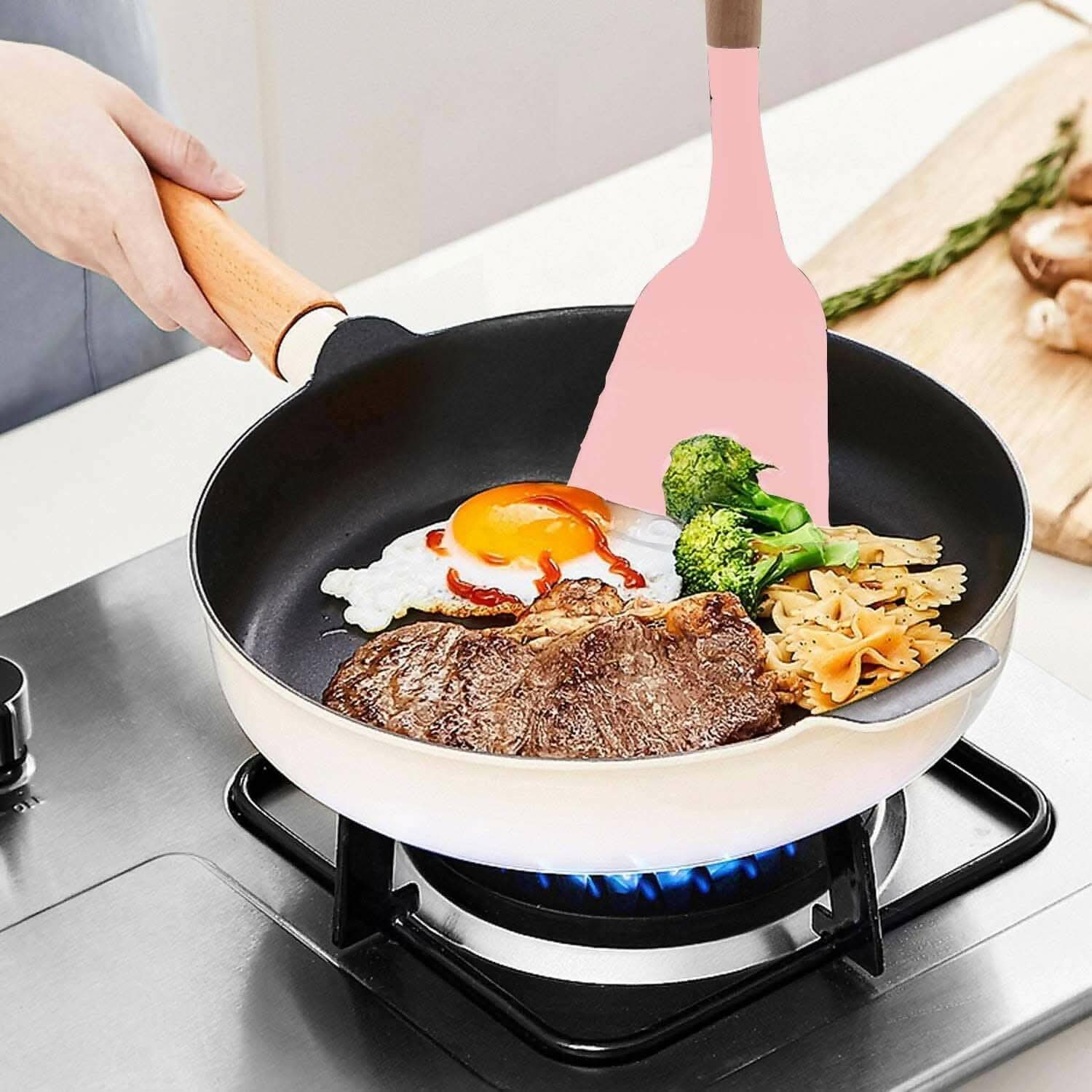 P-Plus International Silicone Spatula Turner – Flexible & Heat-Resistant (Pink)