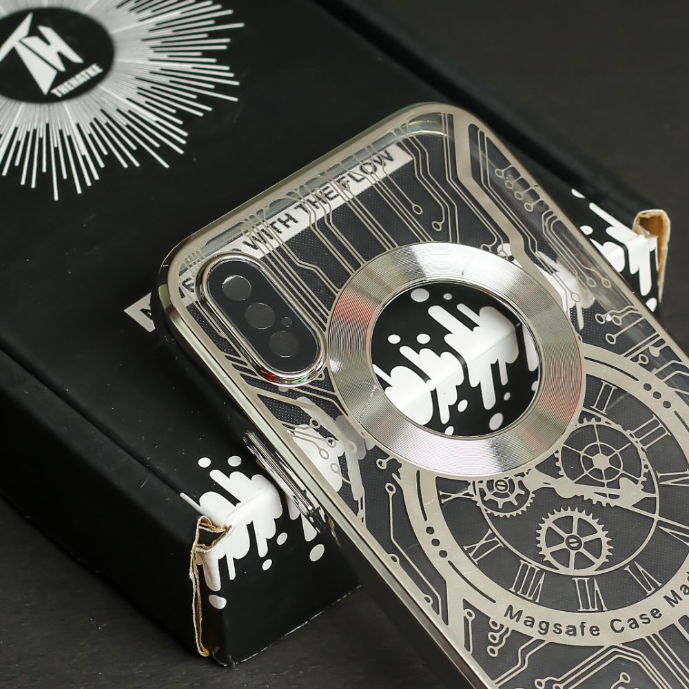 Silver Watch Machine Logo Cut Transparent Case for Apple Iphone X/Xs