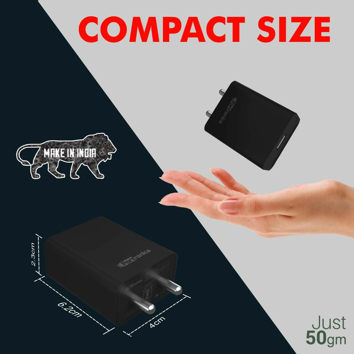 Portronics Adapto 62 12W Fast Wall Charger with 1M Micro USB Cable – Powerful 2.4A Single USB Charging Adapter (White)