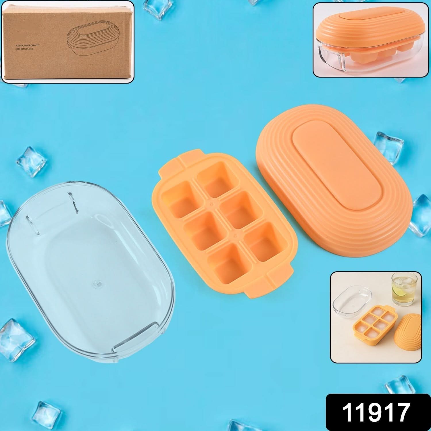 Plastic Ice Cube Tray with Lid &amp; Storage Box – 6 Cubes Mold for Freezer