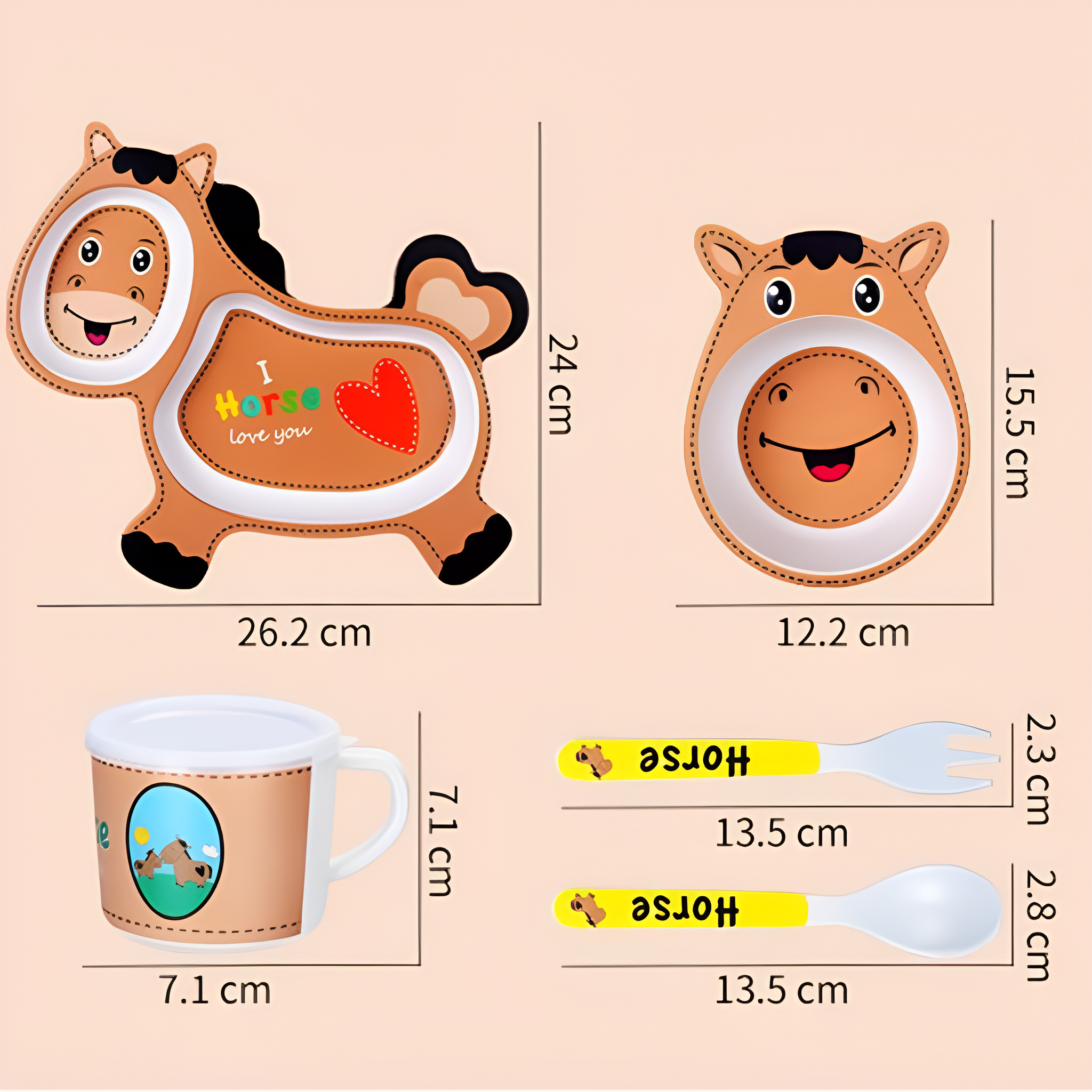 Horse Bamboo Fiber Kids Tableware Set of 5