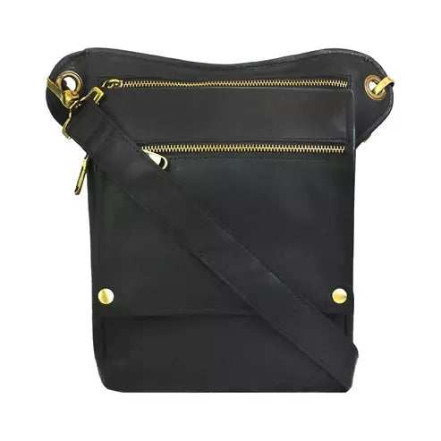 Vintage PU Leather Utility Bag – Multi-Pocket Travel & Everyday Bag (Black)