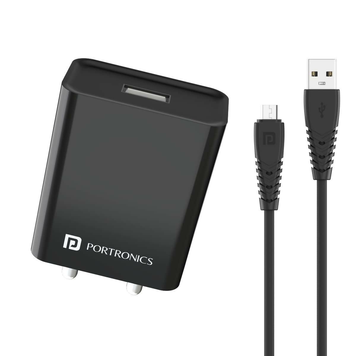 Portronics Adapto 62 12W Fast Wall Charger with 1M Micro USB Cable – Powerful 2.4A Single USB Charging Adapter (White)