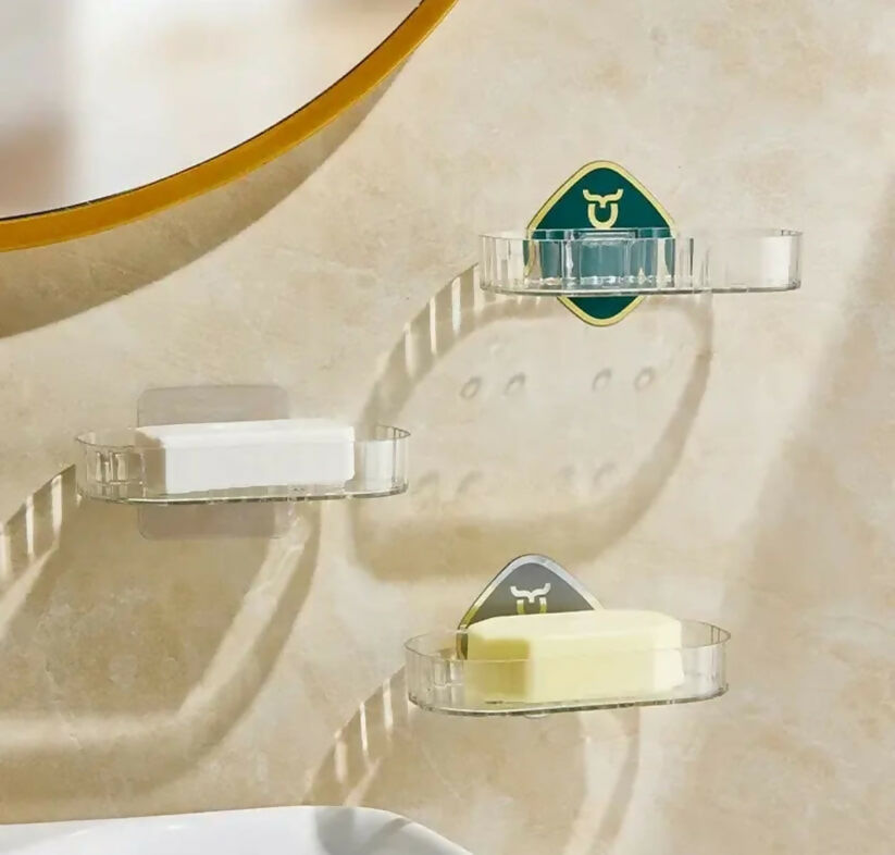 Self-Adhesive Transparent Acrylic Soap Holder for Bathroom Self-Draining Soap Dish Stand