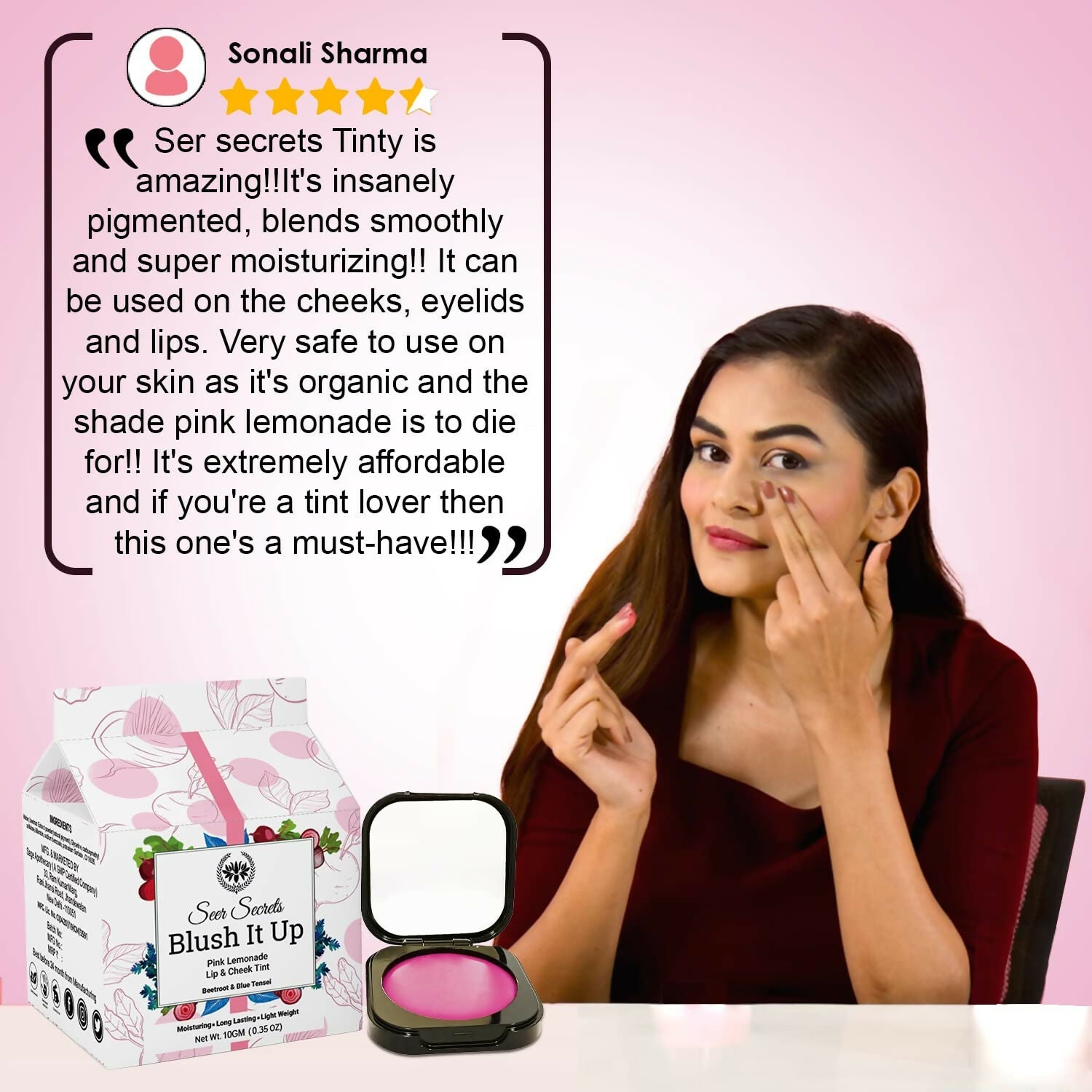 Natural Blush It Up Lip and Cheek Tint Pink Lemonade (10gm)