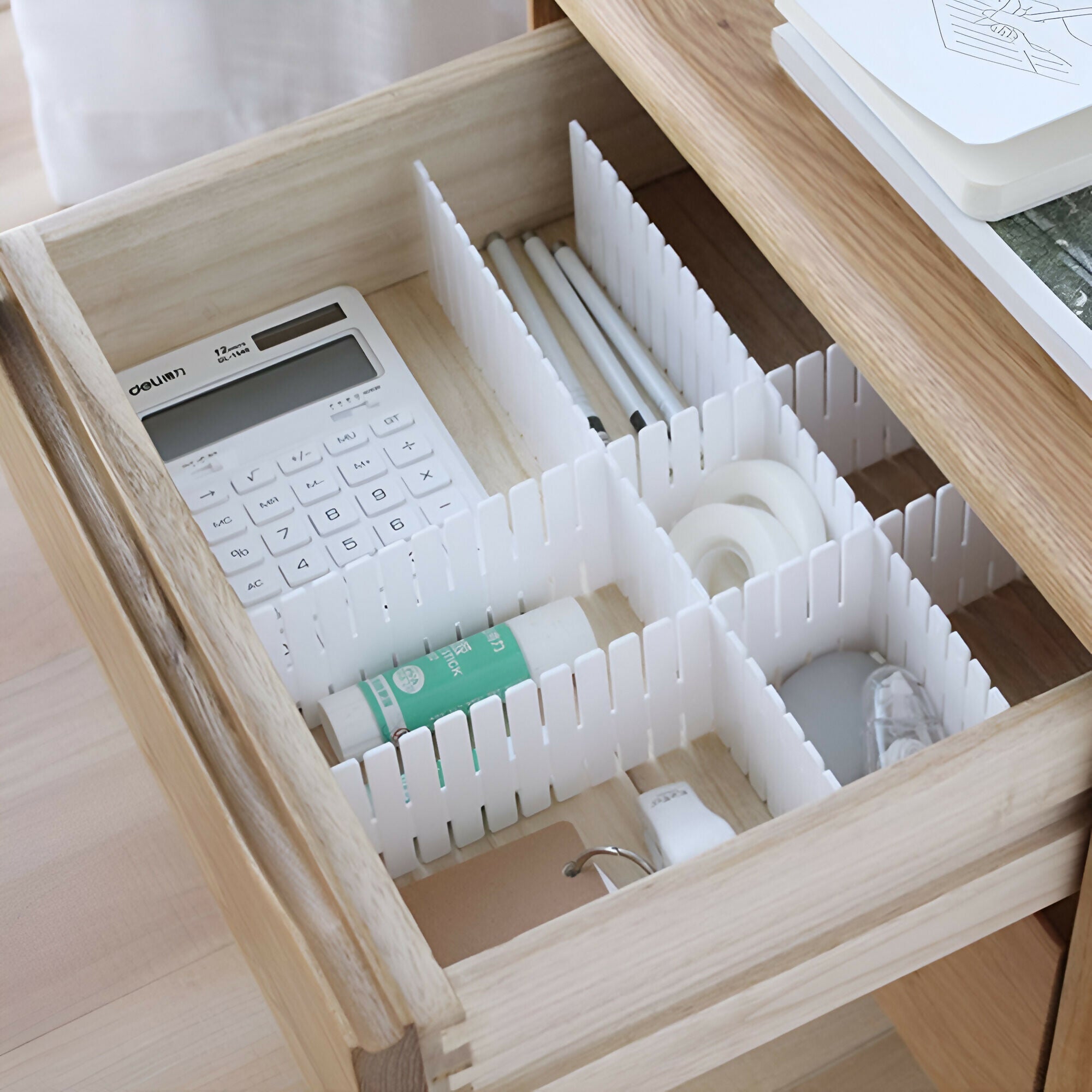 8-Piece Adjustable Stretchable Interlocking Drawer Dividers/Grid Closet Sorting Partitions/Plastic Strip Separators for Cabinet Storage, Socks, and Makeup