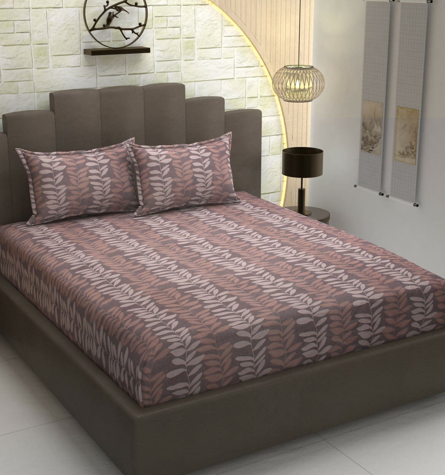Glace Cotton Elastic Fitted Bedsheet  (Brown)
