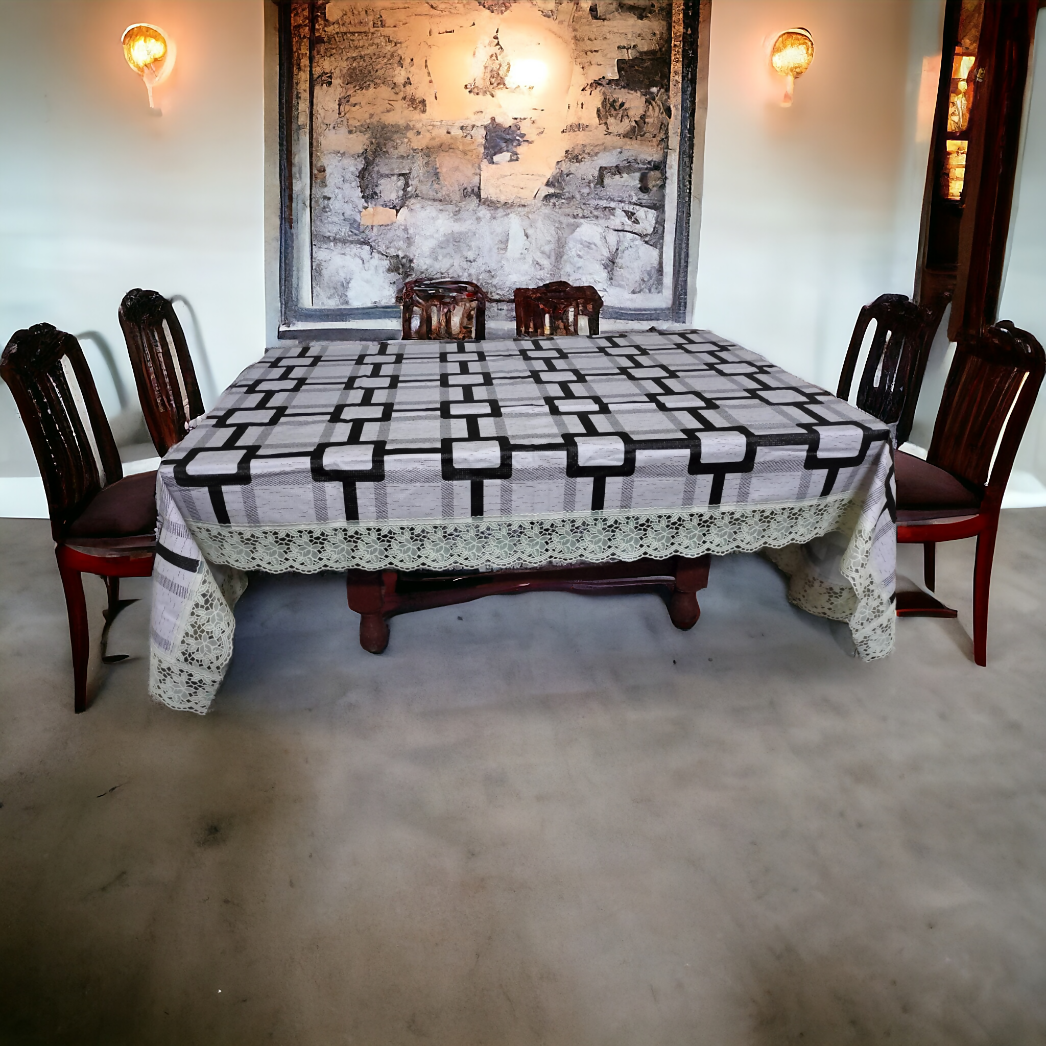 Mopak Decor Elegant & Classic 3D Table Cover with Lace ( Brown Box Design)