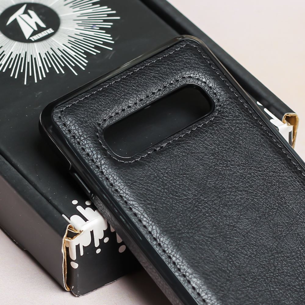 Puloka Black Leather Case for Samsung S10 plus