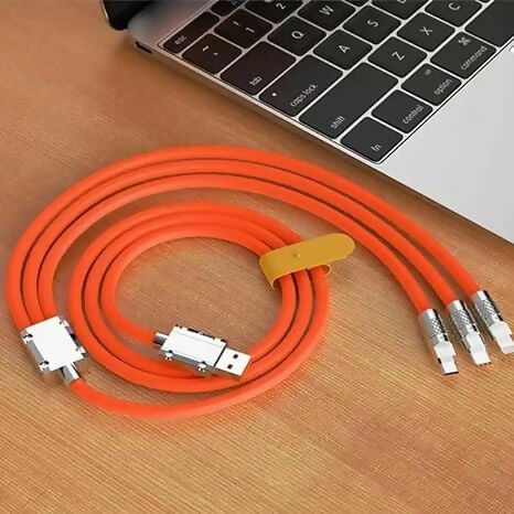 3-in-1 Fast Charging Silicone Cable USB to Type-C, Micro USB & Lightning with Flexible Rotary Connector