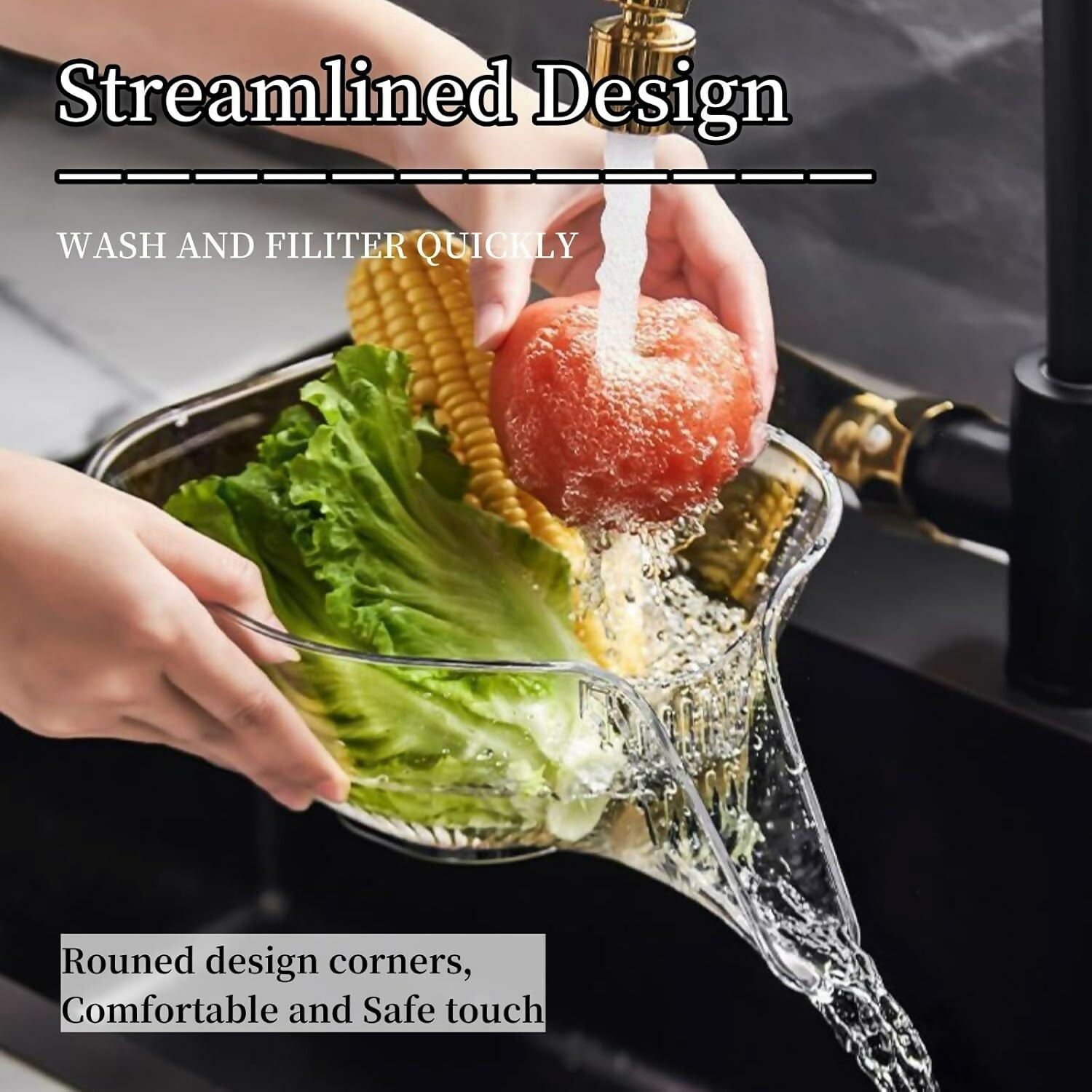 Transparent Multifunctional Drain Basket with Spout – Kitchen Sink Strainer & Funnel for Washing Fruits, Vegetables & More