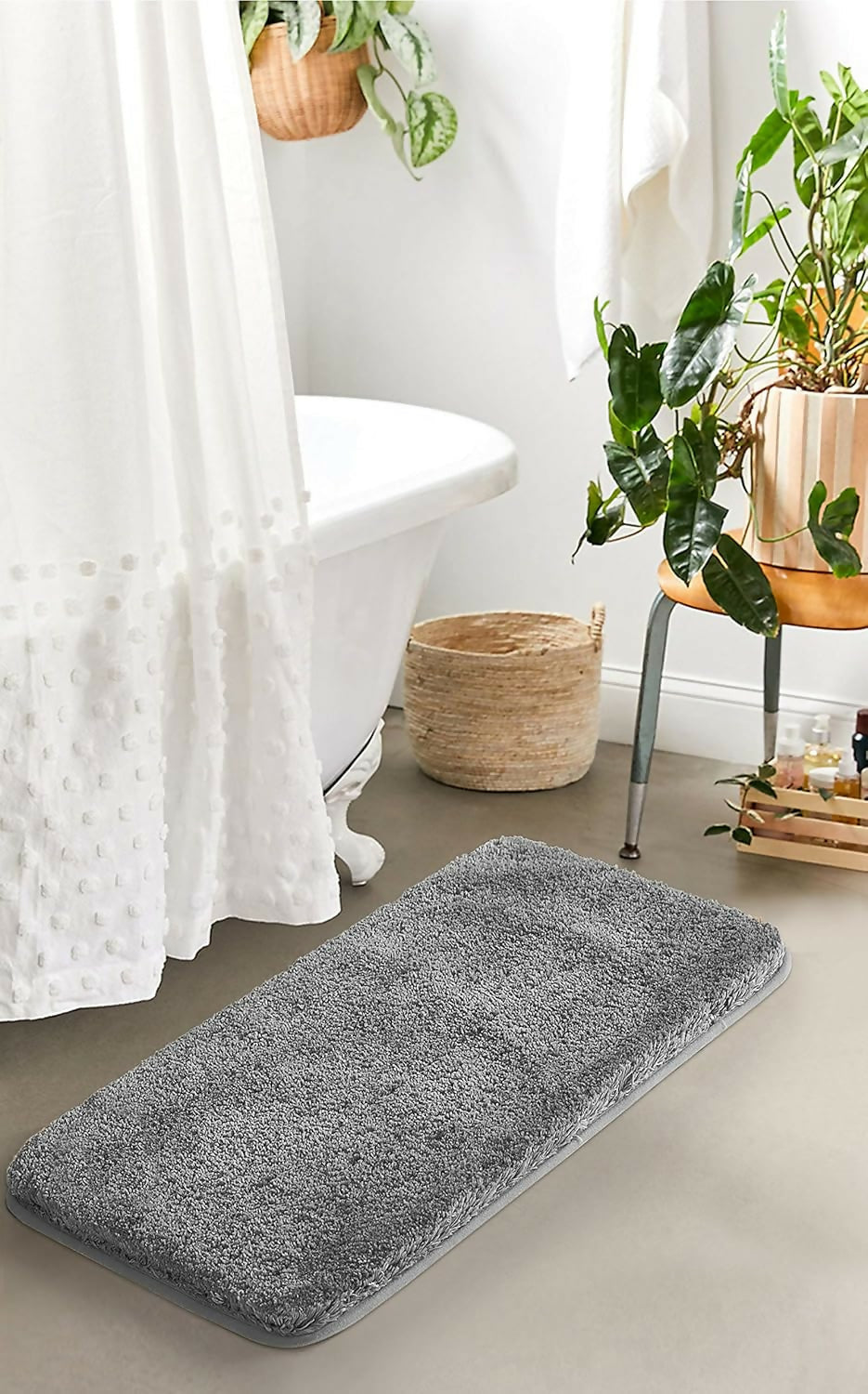 Aaho Decor Non-Slip Bath Mat Shag Rug for Bathroom Floor (Grey)