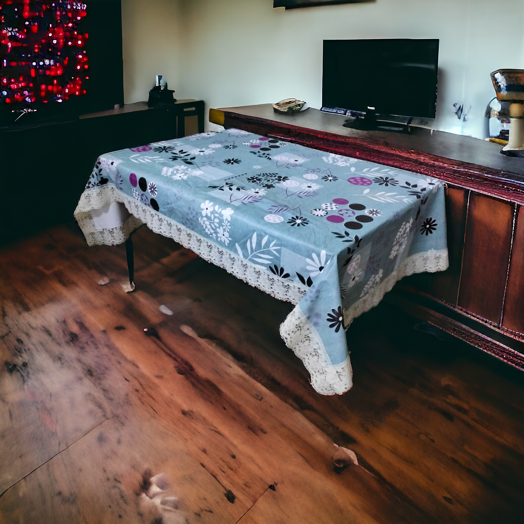 Mopak Decor Table Cover 3D Medium Size 2 to 4 Seater (40*60,Green) & (60x90,Green) Classic Table Cover Printed Table Cover with Lace Centre Table Cover Rectangular Table Cover Dining table cover