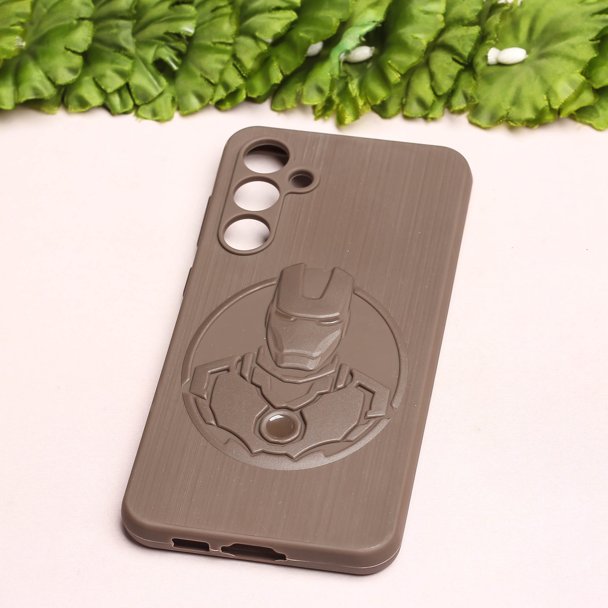 Brown Round Superhero Engraved logo silicon Case for Samsung S23 FE