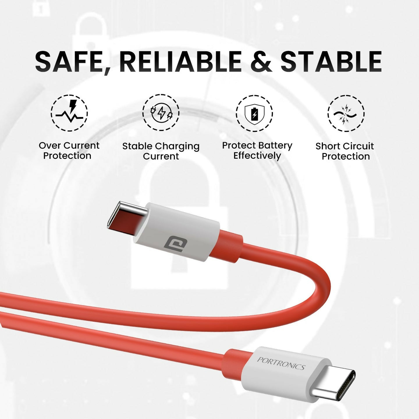 65W Fast Charging USB-C to USB-C Cable by Portronics – Dash Max (1 Meter)