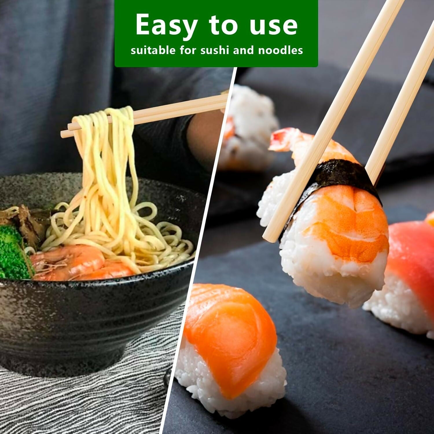 Multispace 5 Pairs Natural Bamboo Reusable Chopsticks for Sushi, Noodles, Fried Rice