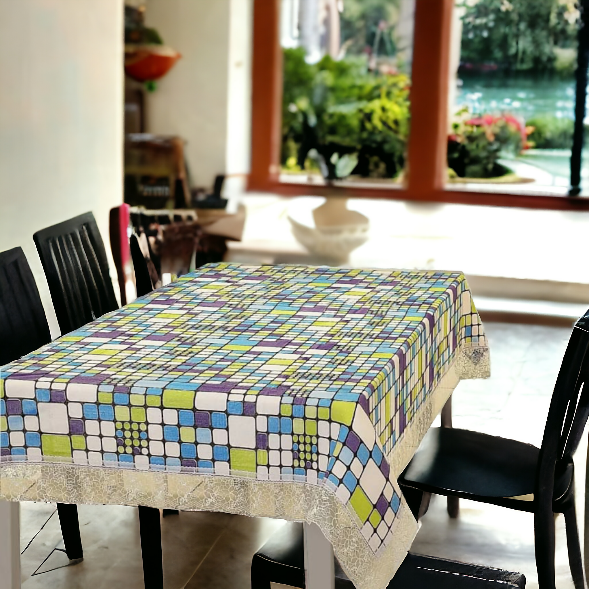 Modern Green Multi Box Pattern Table Cover – Small & Large (40x60 & 60x90) Inches