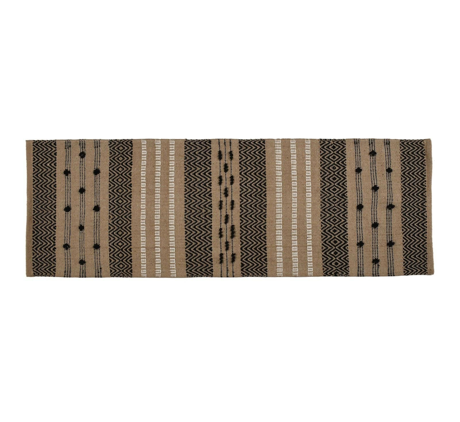 AaHo Natural Cotton Runner Designer Striped Rug for Passage & Home (2 x 5 feet, Beige Black)