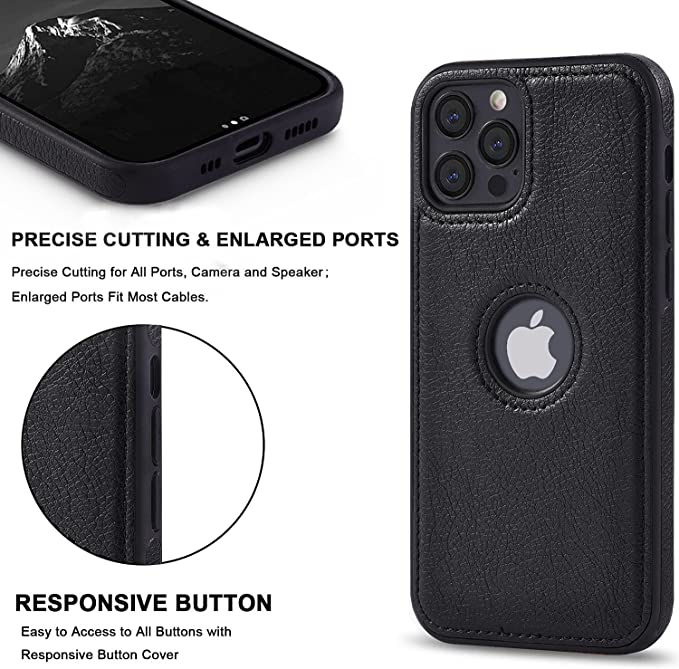 Puloka Black Logo cut Leather silicone case for Apple iPhone 14 Pro max
