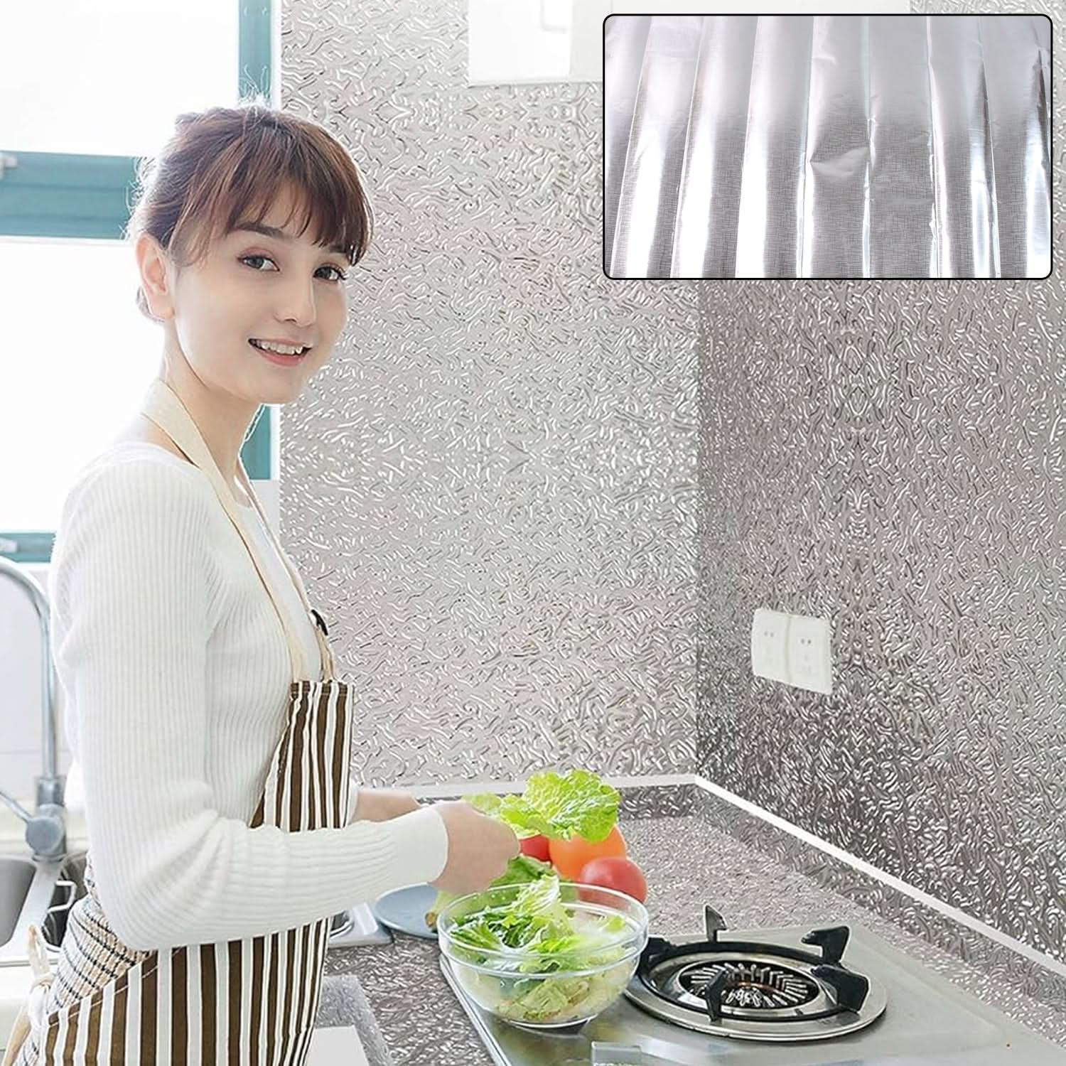 Aluminium Kitchen Wall Sheet Aluminium Without Adhesive (3 Pc  50x90 Cm)