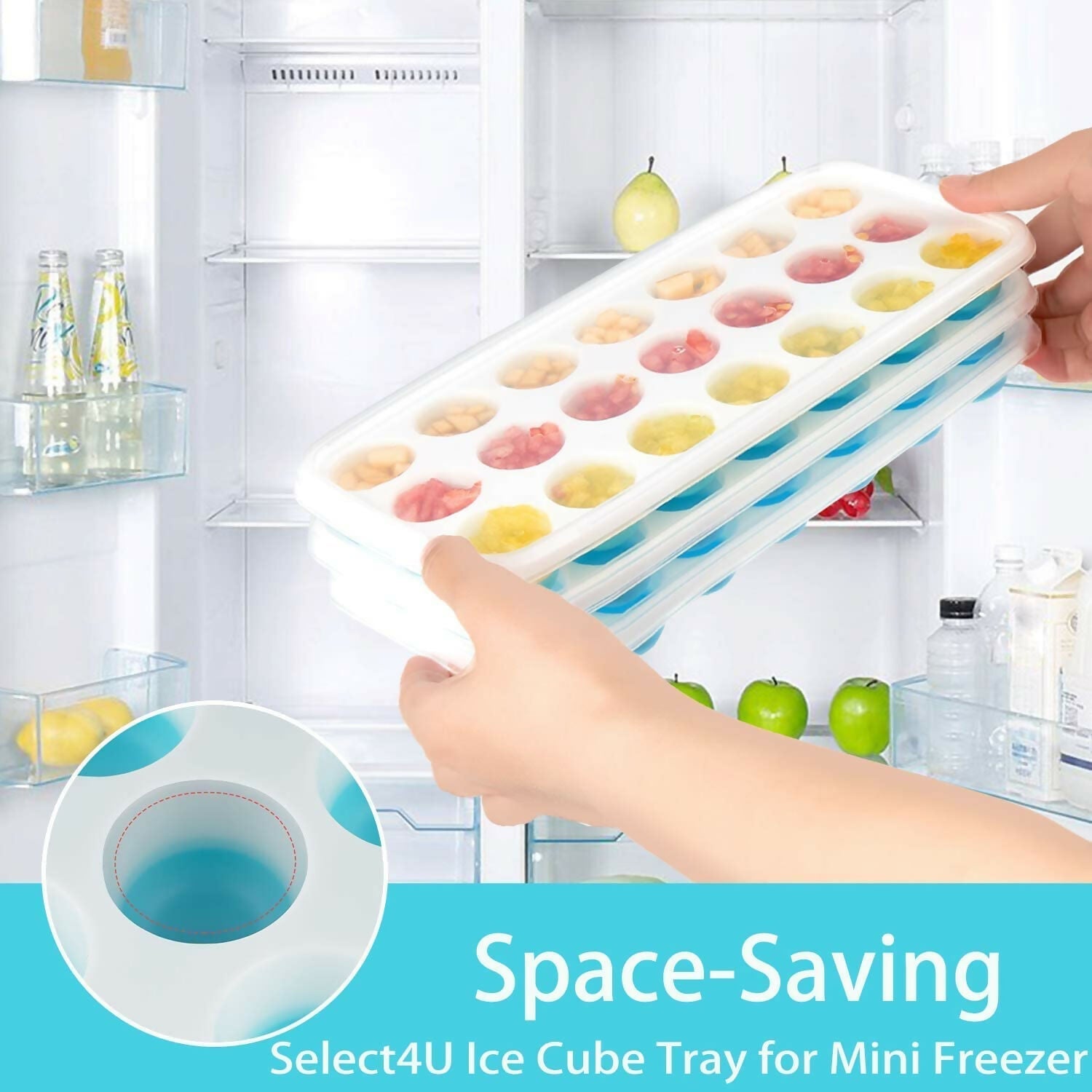 Pop-Up Ice Cube Trays for Easy Release – With Lid, Freezer Safe
