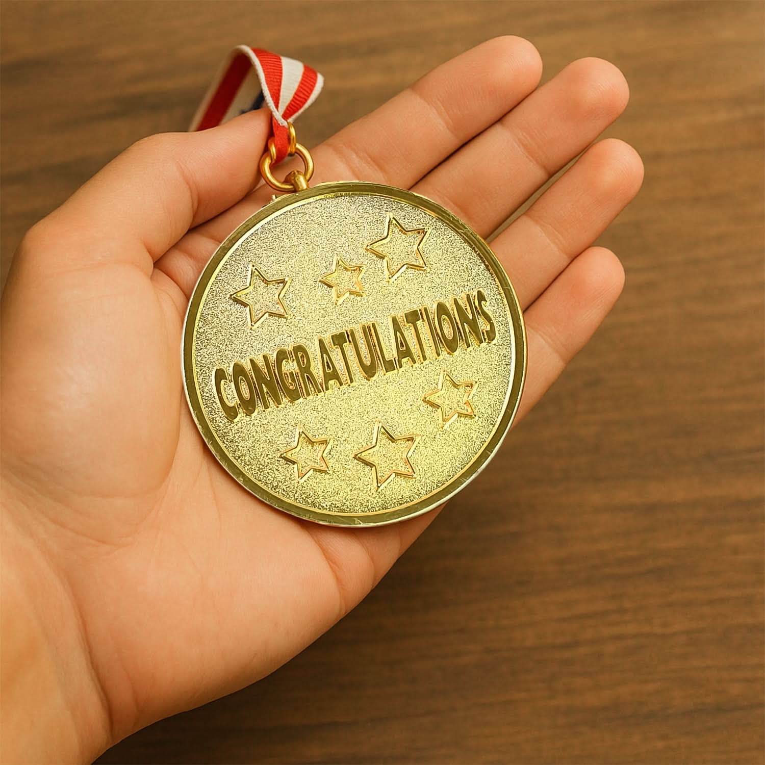 Gold Metal Medal With Tricolor Ribbon (1 Pc)