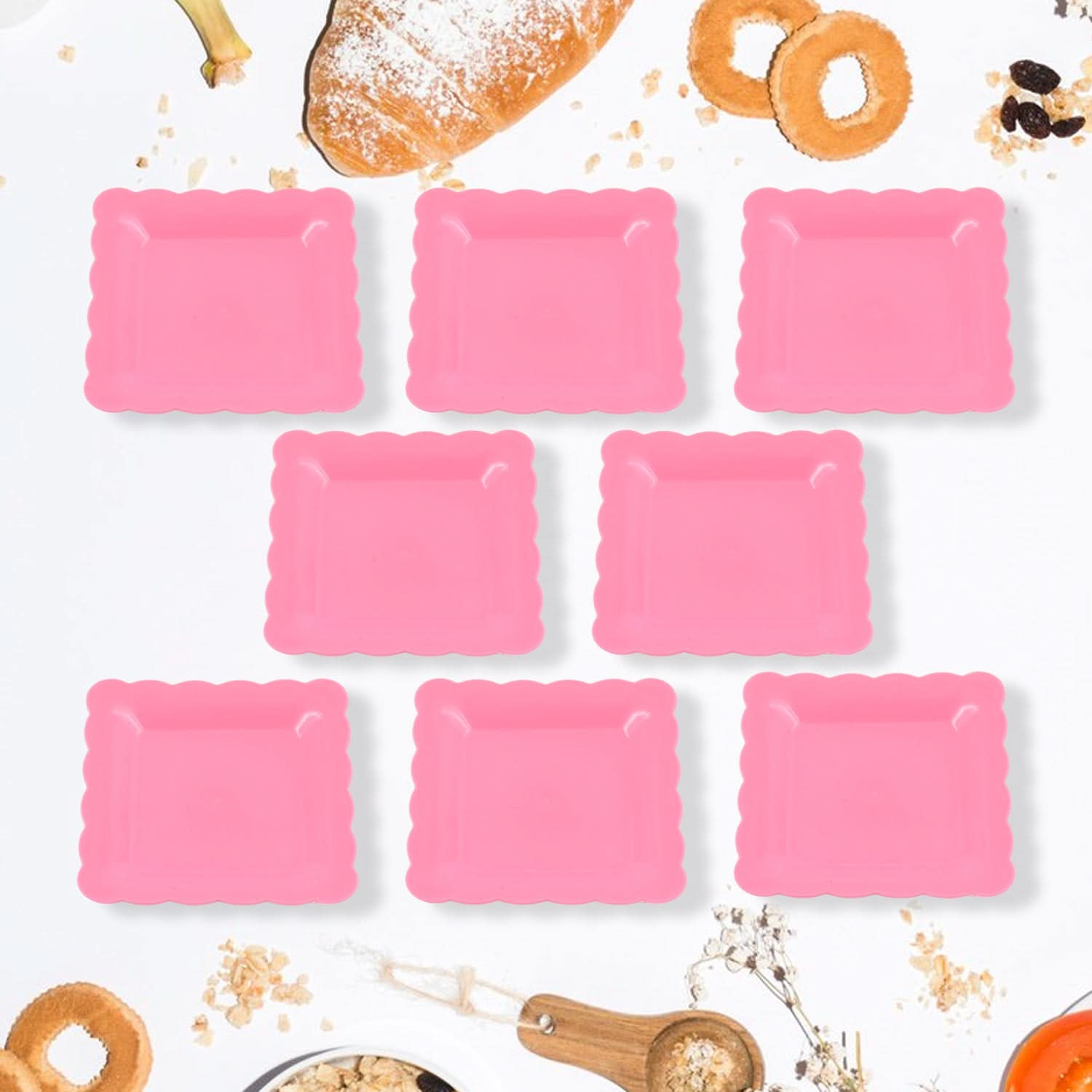Square Plastic Dinner Plate Set (8 Pcs) Serving Trays for Home